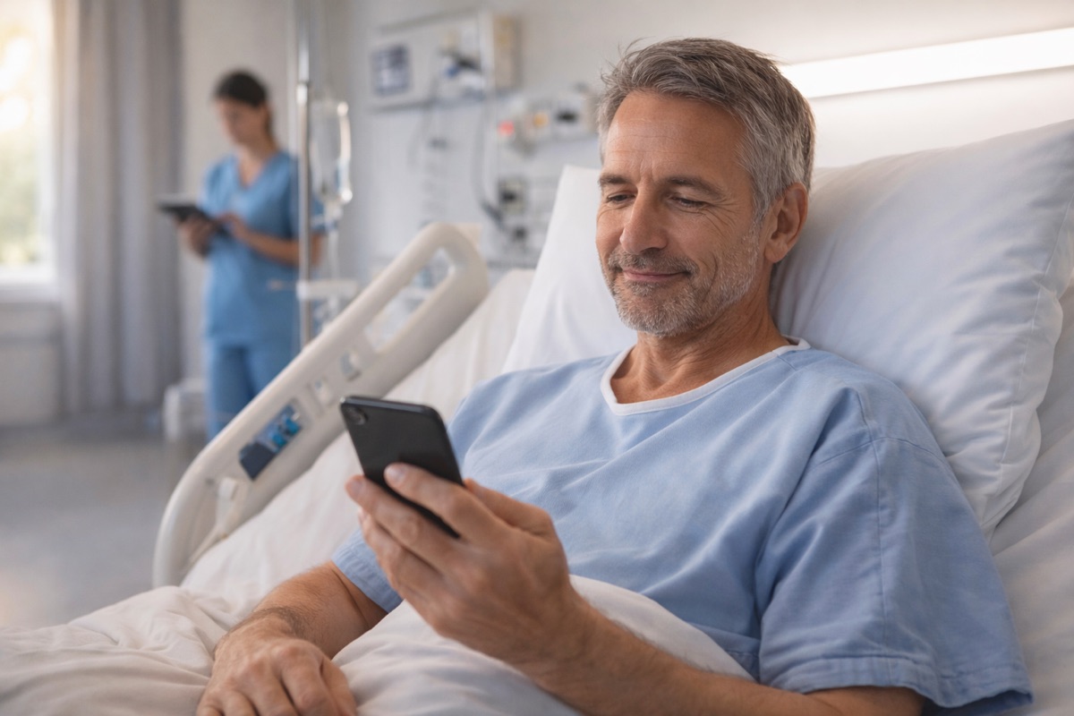 Hospital patient using Medicater meal ordering app on tablet